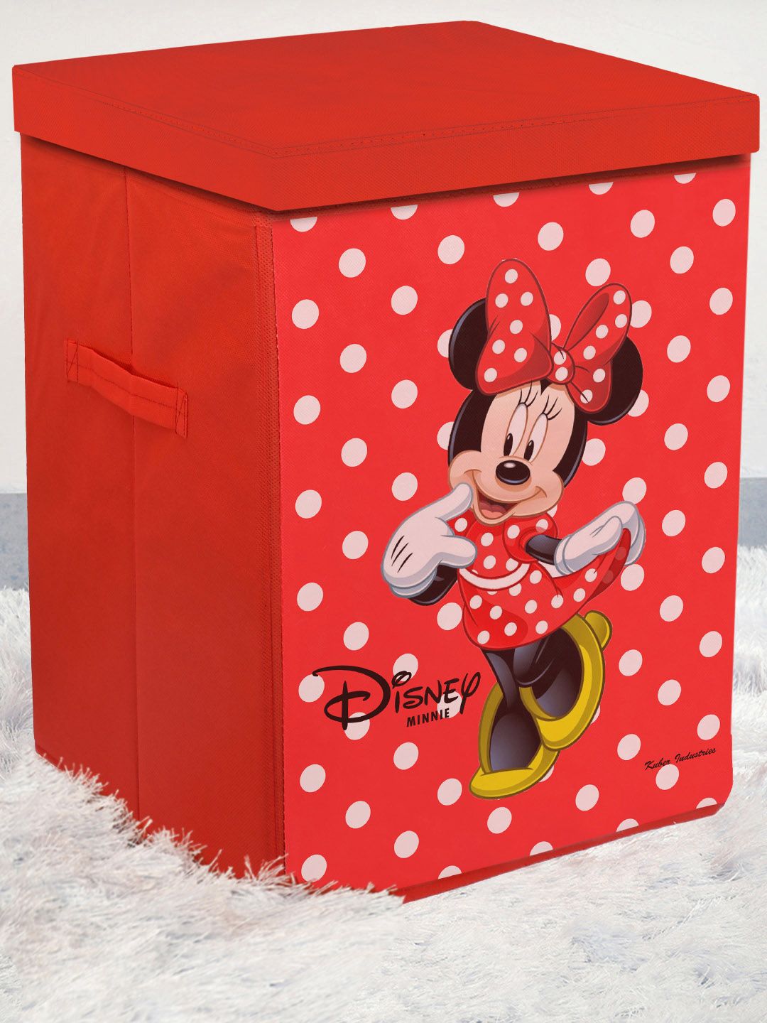 Kuber Industries Red & White Minnie Mouse Printed Foldable Cloth Storage Basket Price in India