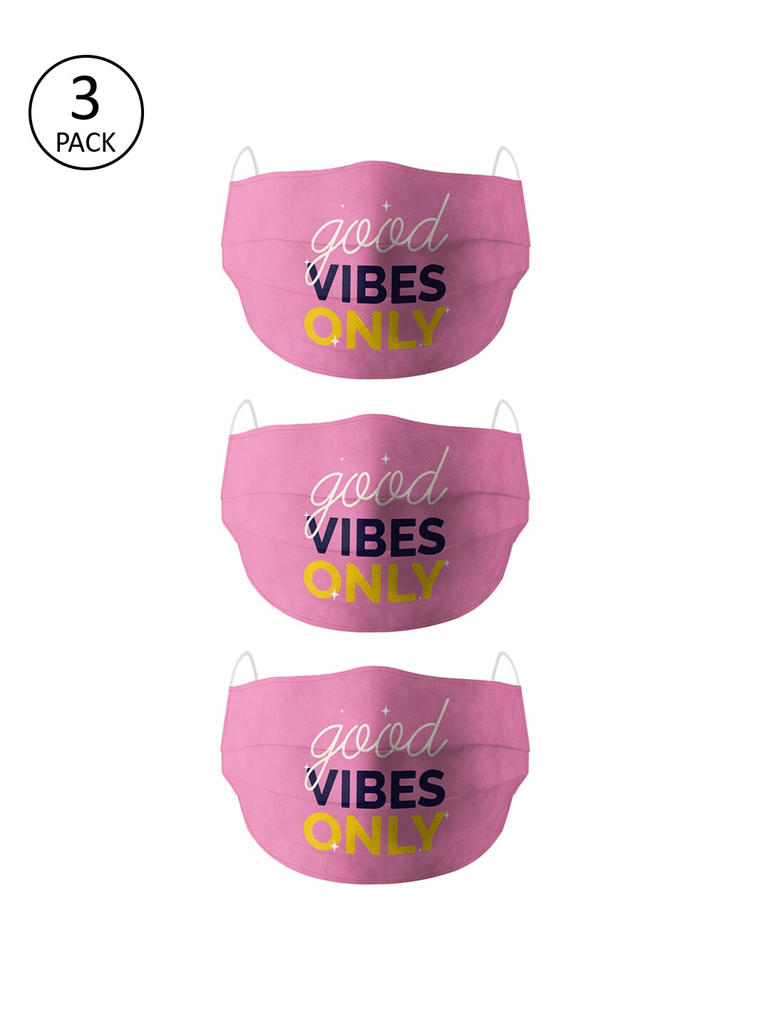 Bigsmall Unisex Pink 3 Pcs 3-Ply Good Vibes Cotton Masks With Filter Price in India