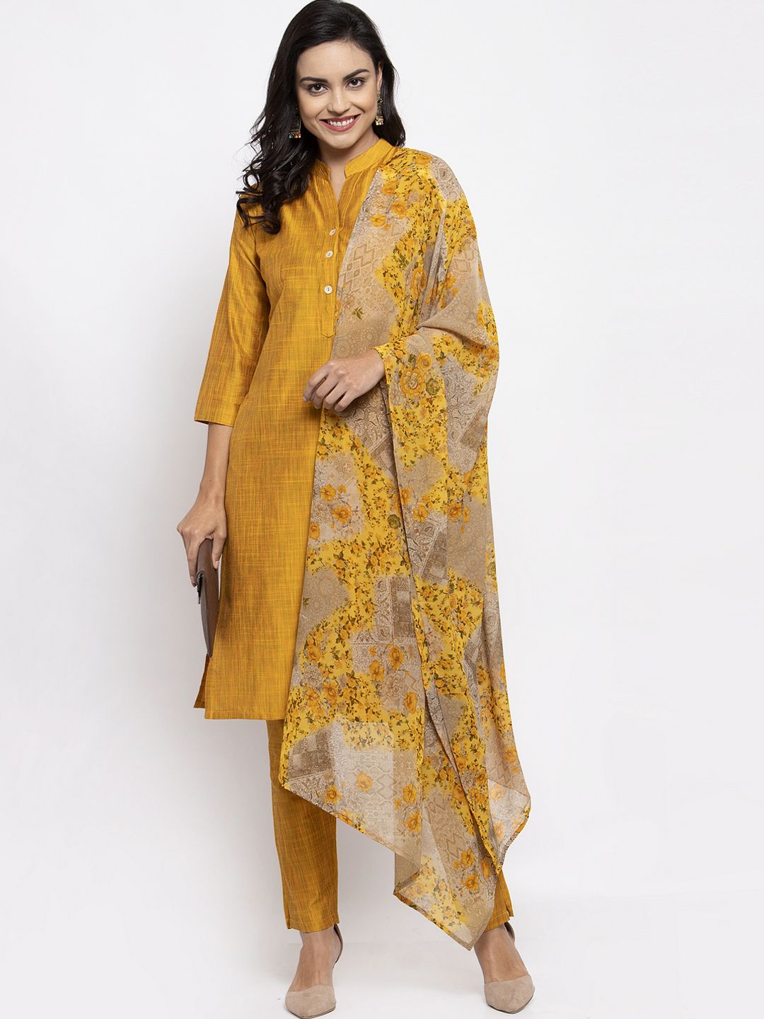 Jompers Beige & Yellow Printed Dupatta Price in India