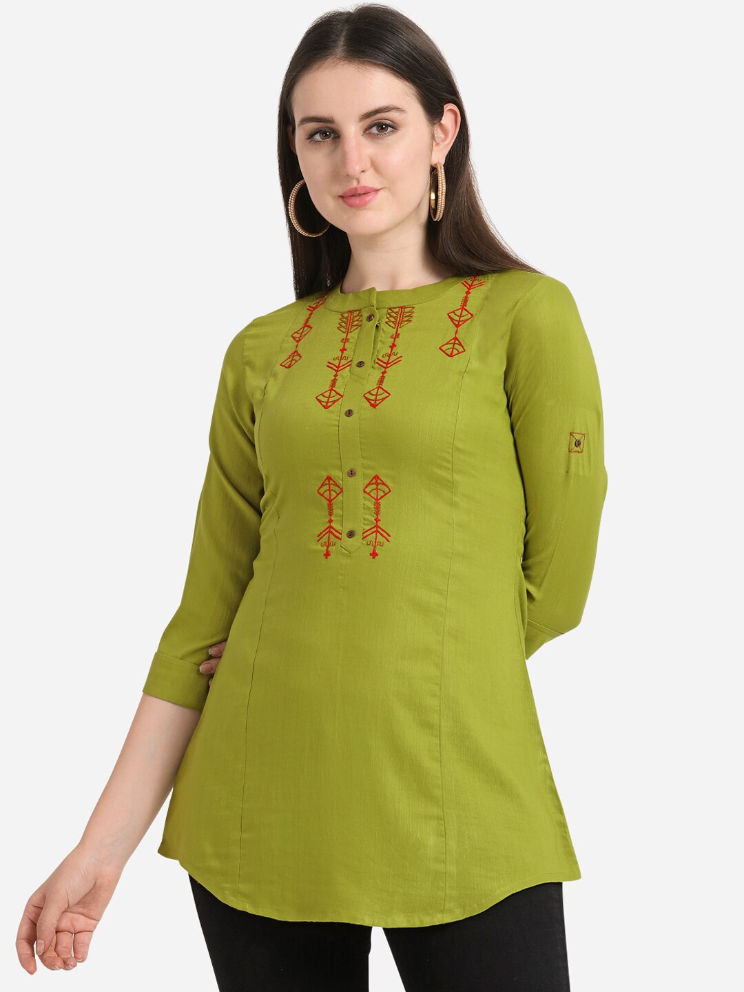 Kvsfab Women Lime Green Solid A-Line Kurti Price in India