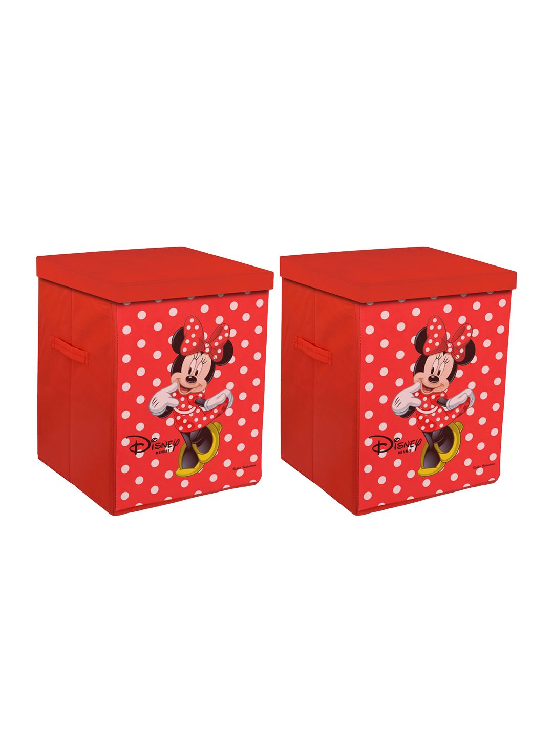 Kuber Industries Set of 2 Red & White Minnie Mouse Printed Foldable Cloth Storage Baskets Price in India