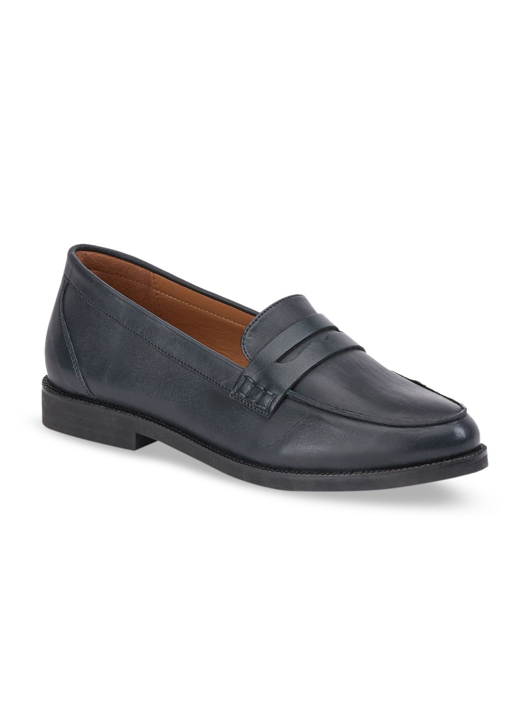 Saint G Women Navy Blue Solid Leather Formal Penny Loafers Price in India