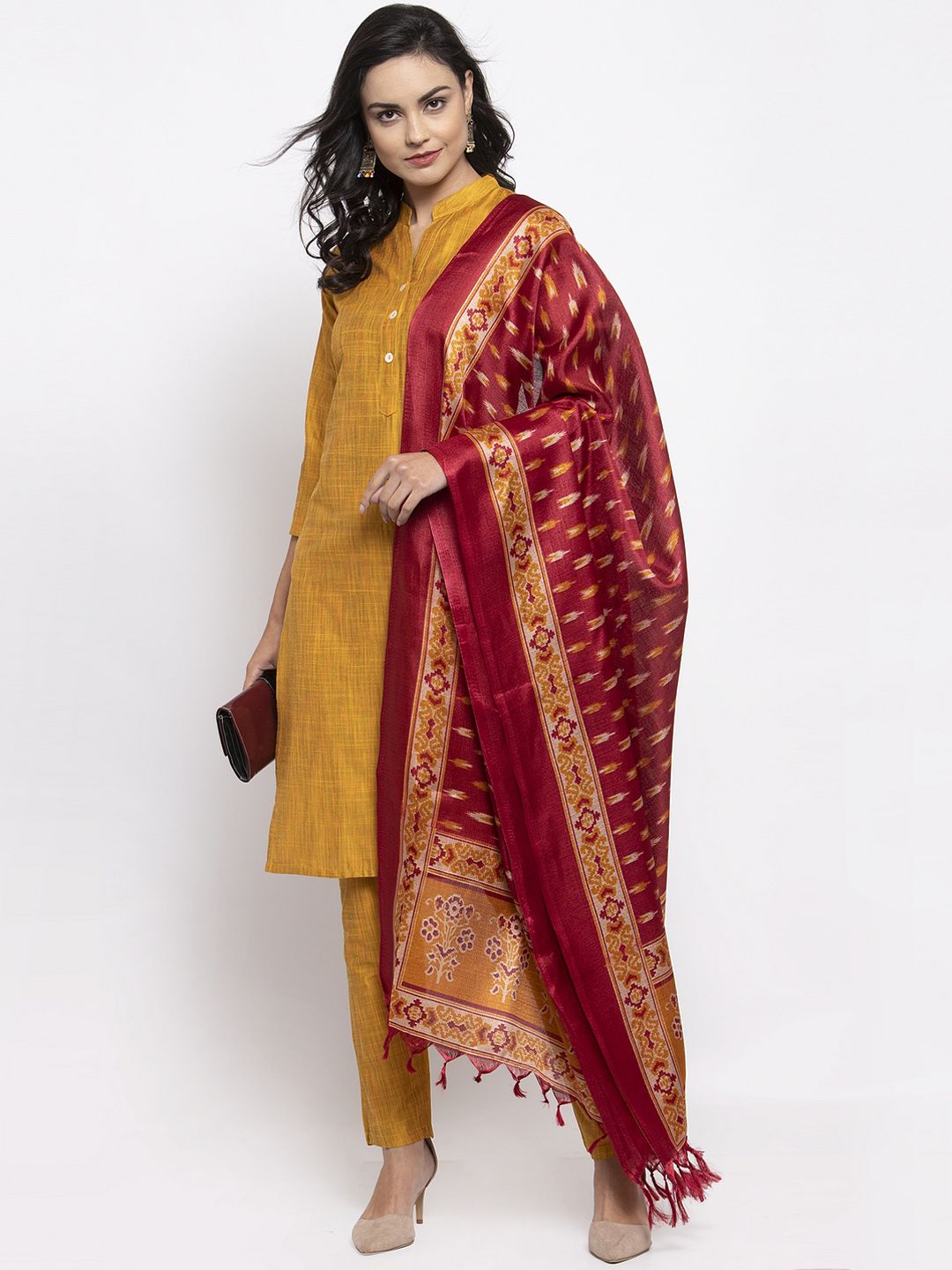 Jompers Red & Yellow Printed Dupatta Price in India