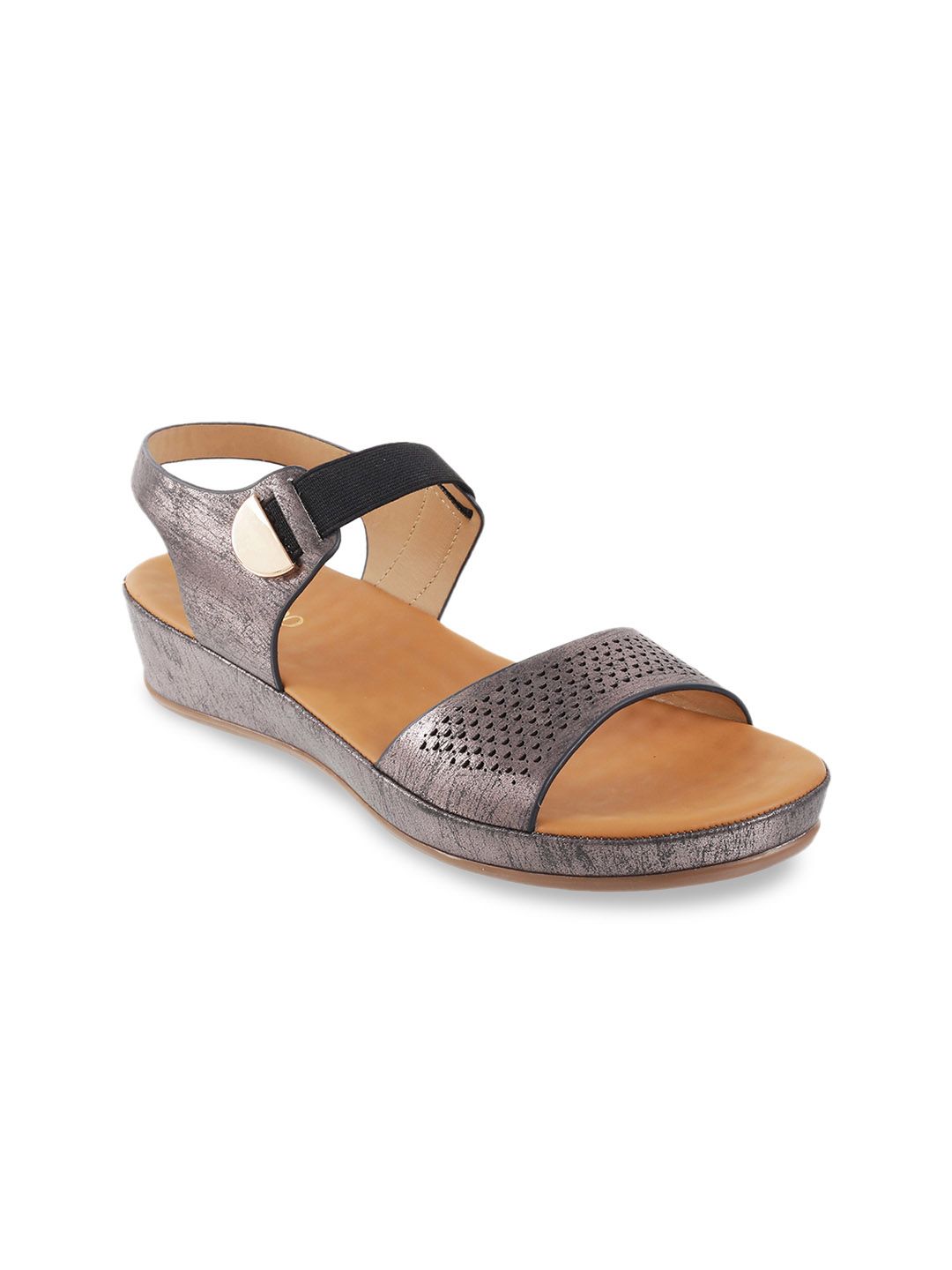 Metro Women Gunmetal-Toned Textured Comfort Heels Price in India