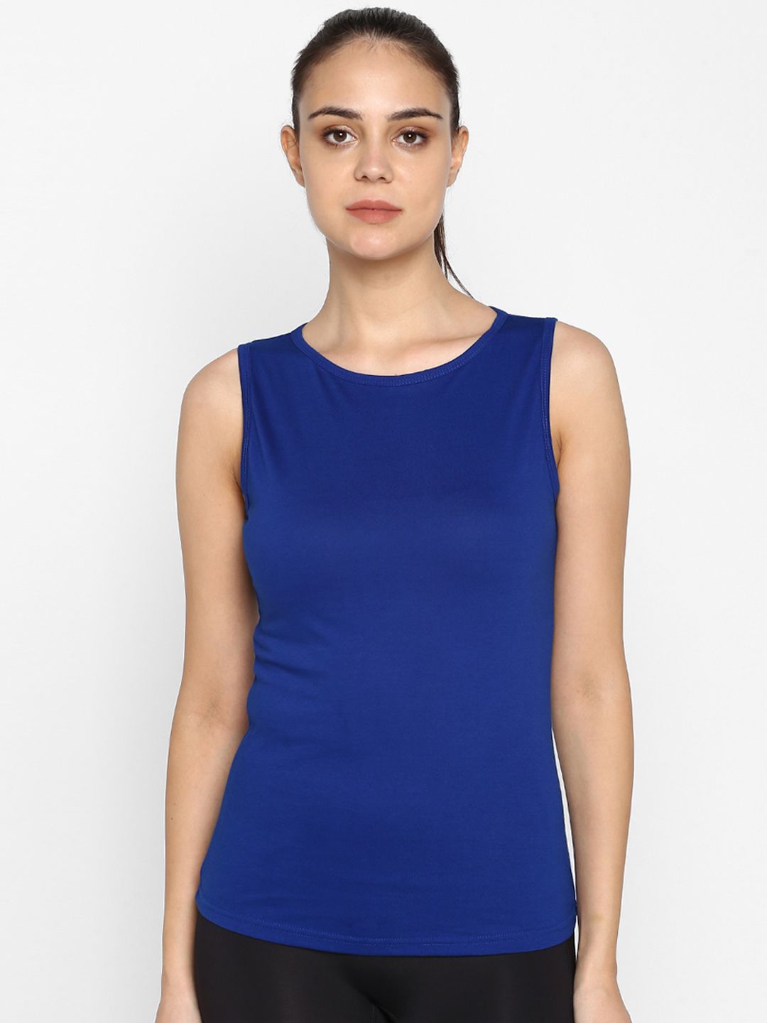 appulse Women Blue Solid Round Neck Sleeveless T-shirt Price in India