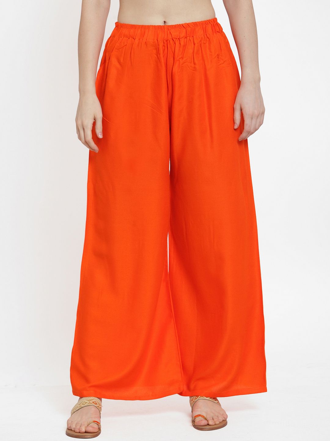 TAG 7 Women Orange Solid Wide Leg Palazzos Price in India