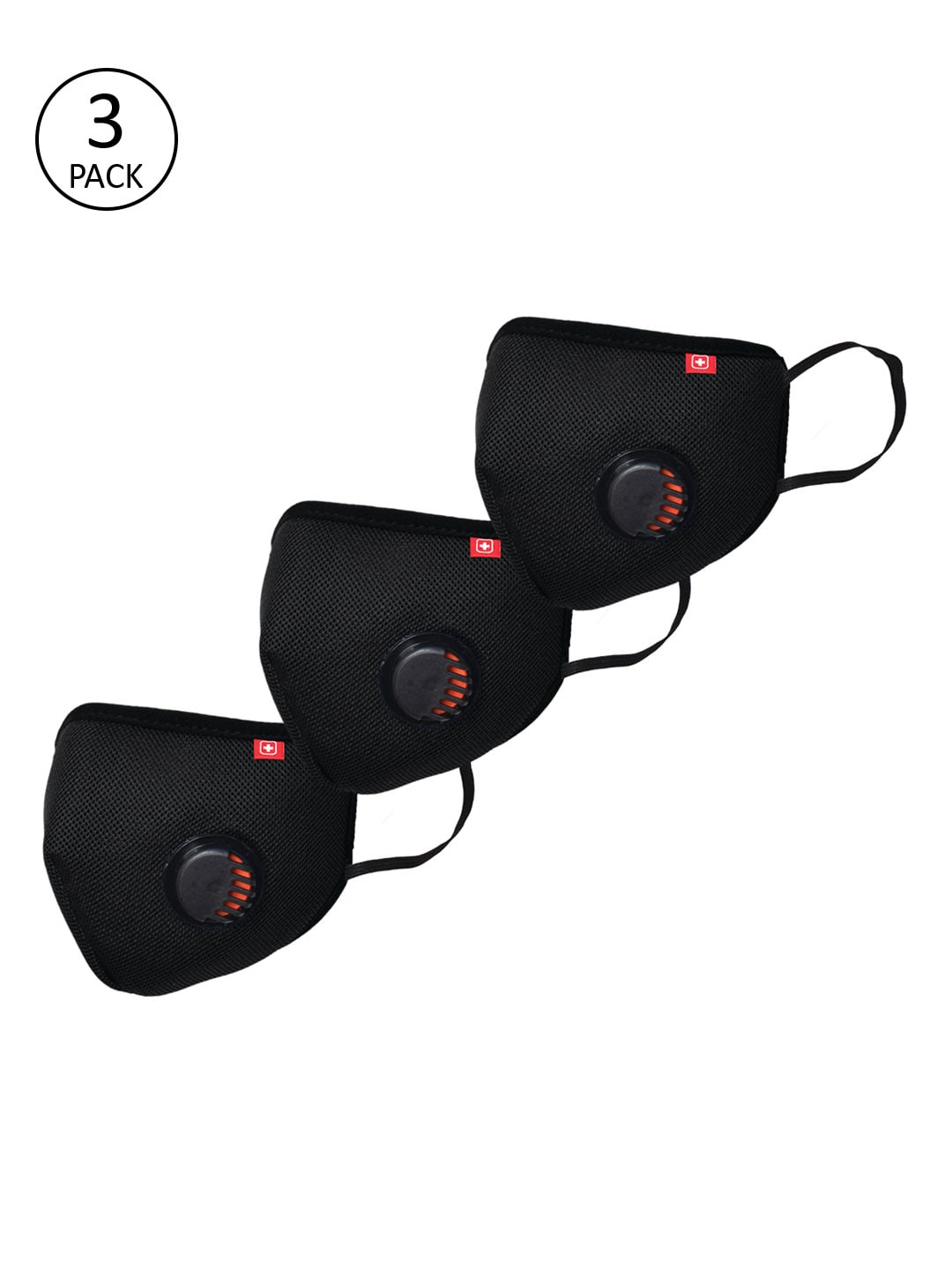 SWISS MILITARY Unisex Pack of 3 Pcs Black Reusable 3-Ply A95+ Outdoor Masks With Valve Price in India