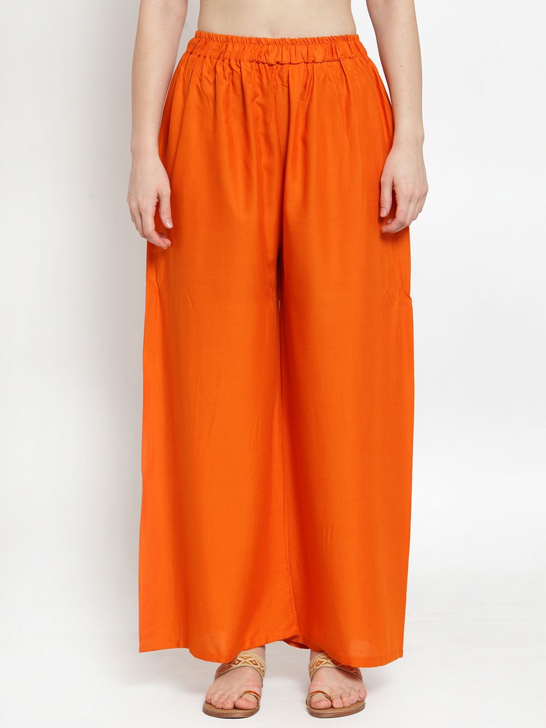 TAG 7 Women Orange Solid Wide Leg Palazzos Price in India