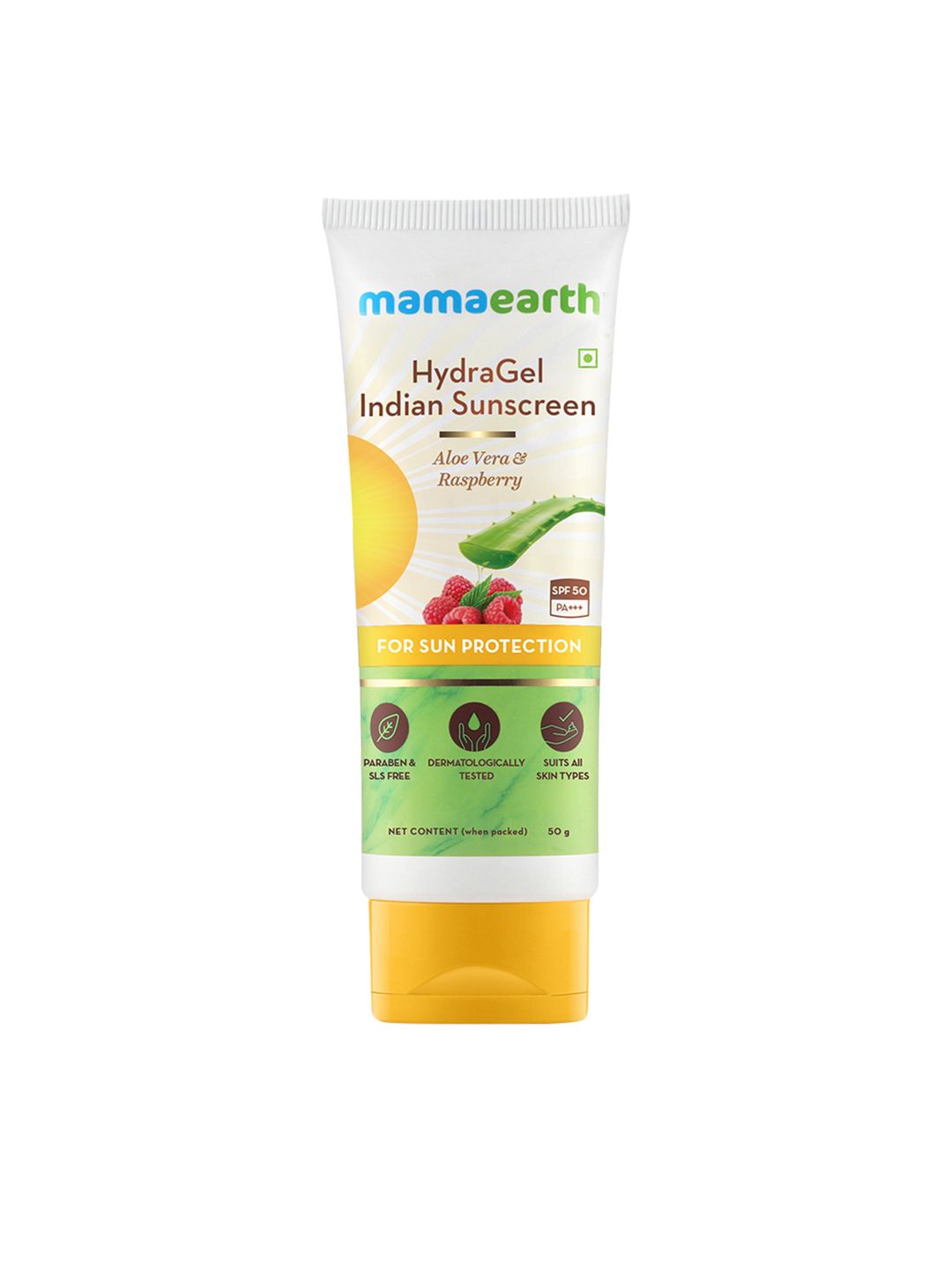 Mamaearth HydraGel Indian Sunscreen SPF 50 with Aloe Vera & Raspberry - 50 g