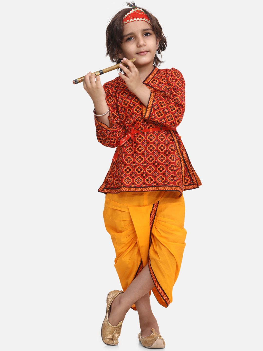 BownBee Boys Red & Yellow Printed Kurta with Dhoti Pants