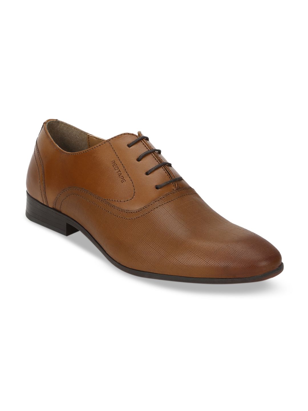 Red Tape Men Tan Brown Textured Leather Formal Oxfords