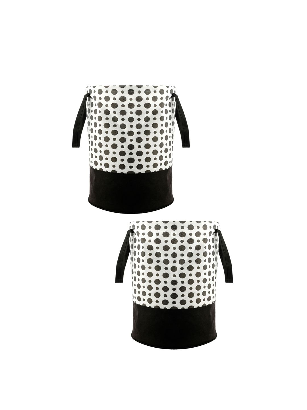 Kuber Industries Set Of 2 Black & White Polka Dot Print Waterproof Canvas Laundry Bags 45 L Price in India