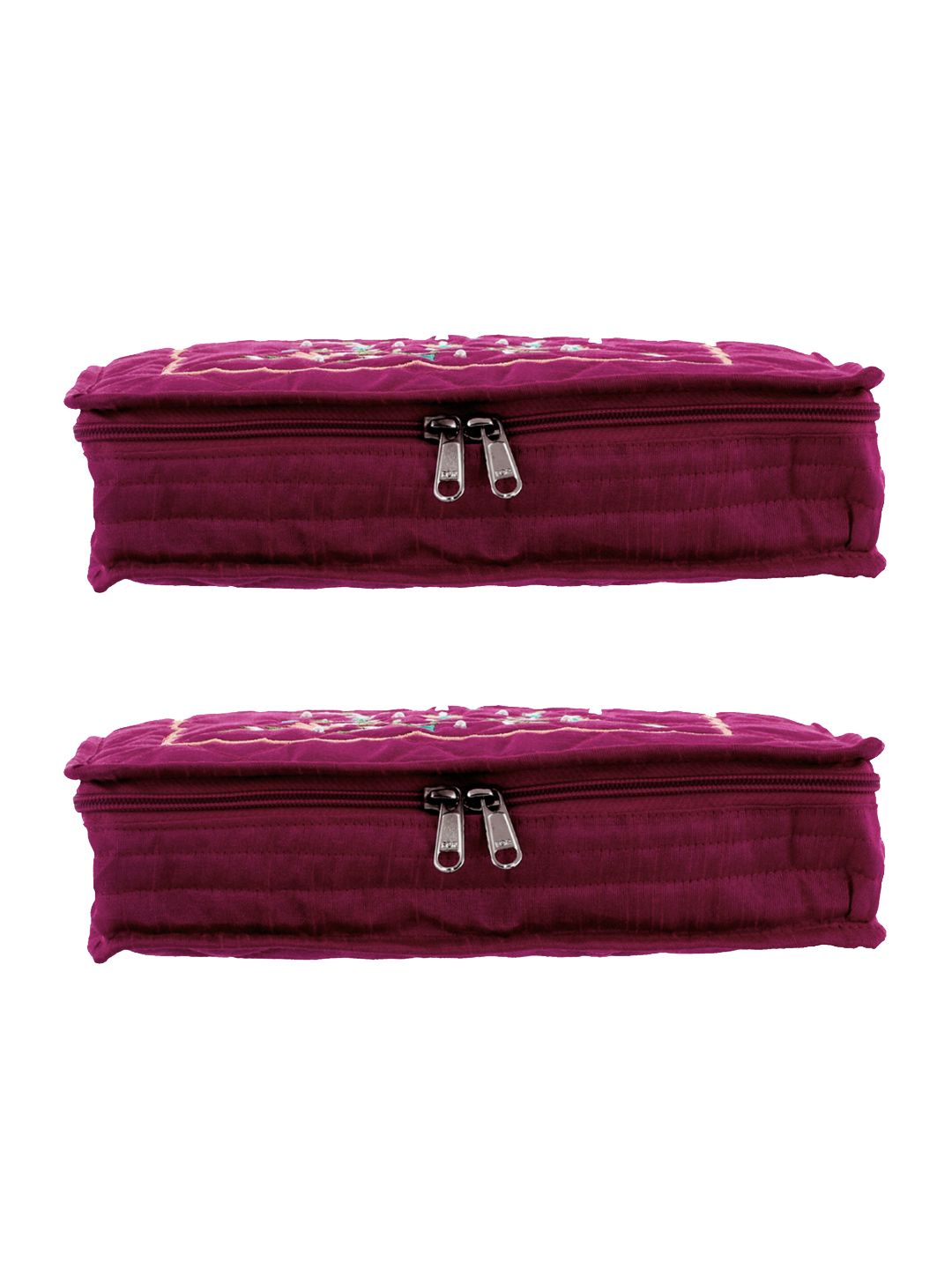 Kuber Industries Set Of 2 Burgundy & Green Embroidered Jewellery Organisers Price in India