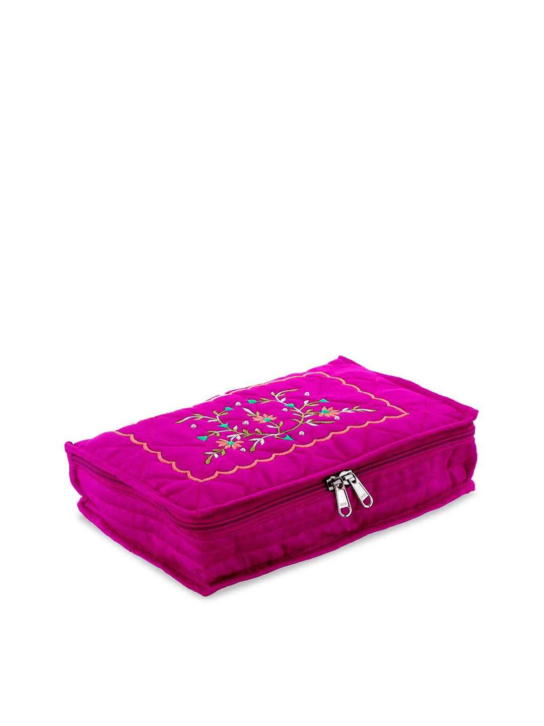 Kuber Industries Pink & Green Embroidered Jewellery Organiser Price in India