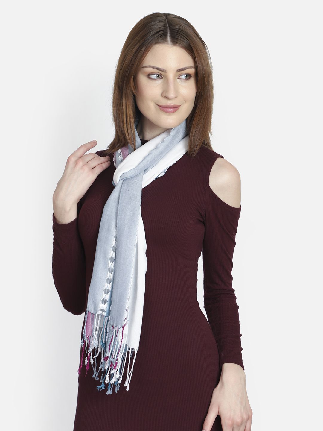 Anekaant Women White & Pink Striped Stole Price in India