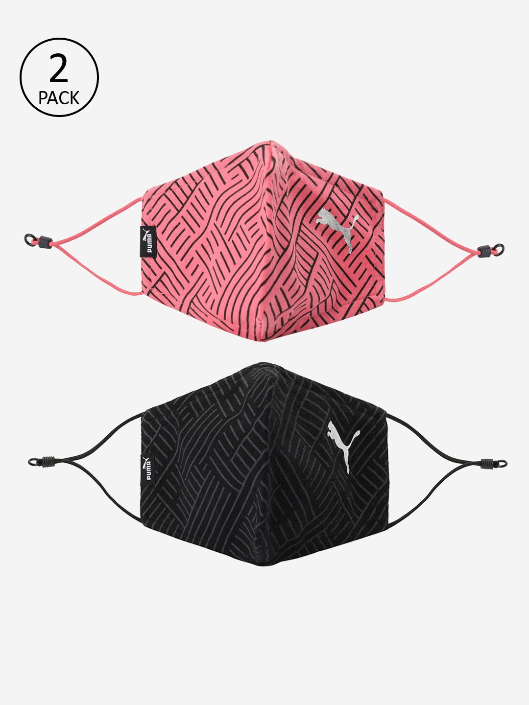 Puma Unisex Pack of 2 Pcs Black & Pink Reusable 5-Ply Protective Outdoor Masks