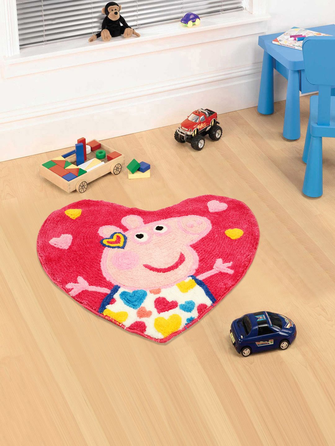 Saral Home Red & Pink Peppa Pig Printed Heart-Shaped Anti-Skid Floor Mat Price in India