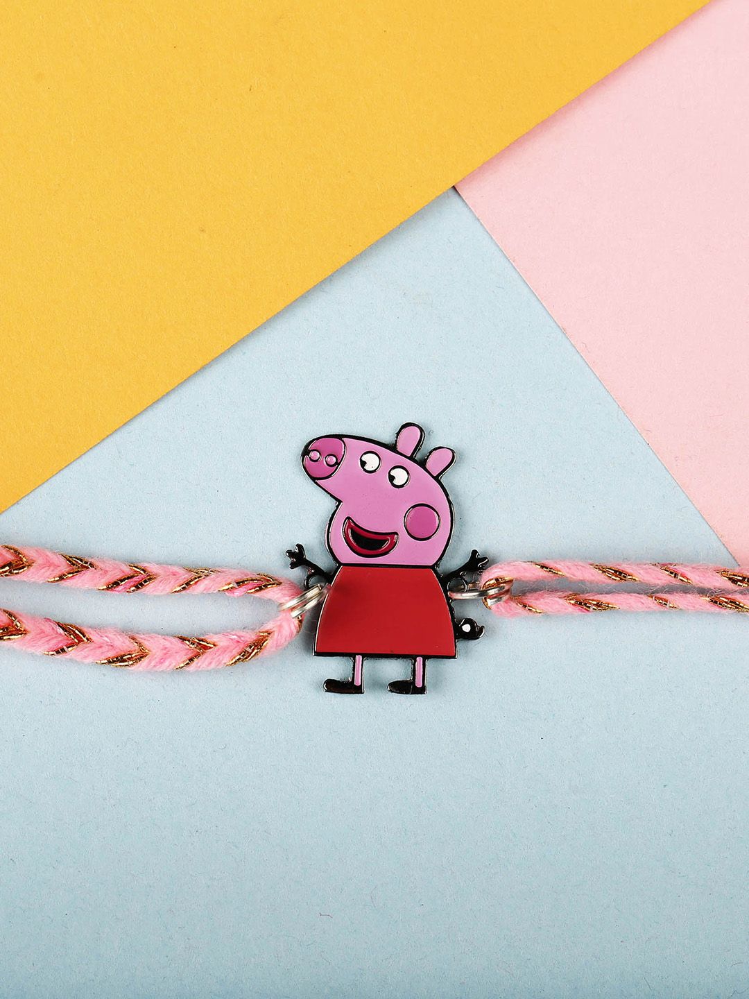 Bigsmall Pink & Red Metal Brass-Plated Peppa Pig Rakhi Price in India