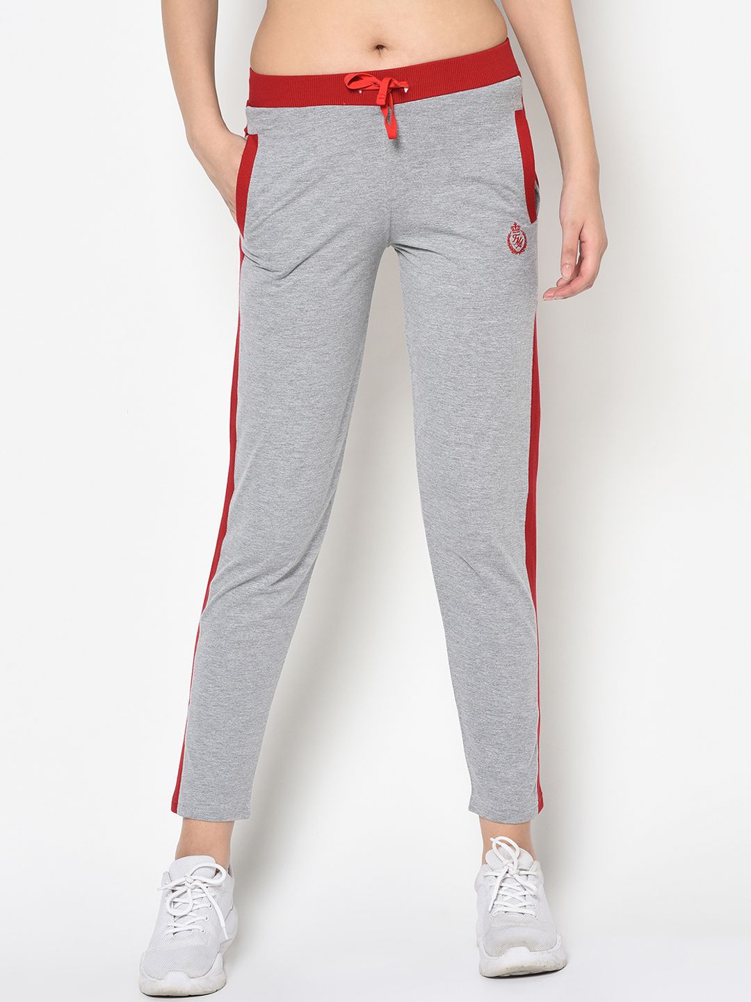 FEMEA Women Grey Melange Solid Slim-Fit Track Pants Price in India