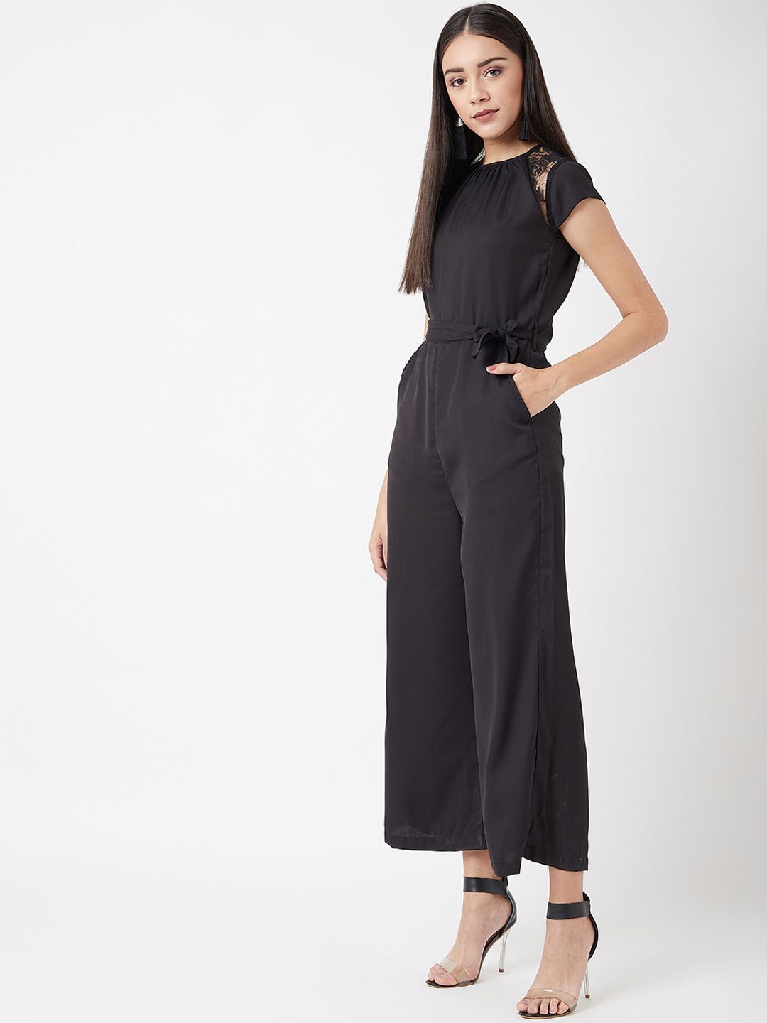 Miss Chase Women Black Wildest Dreams Belted Jumpsuit Price in India