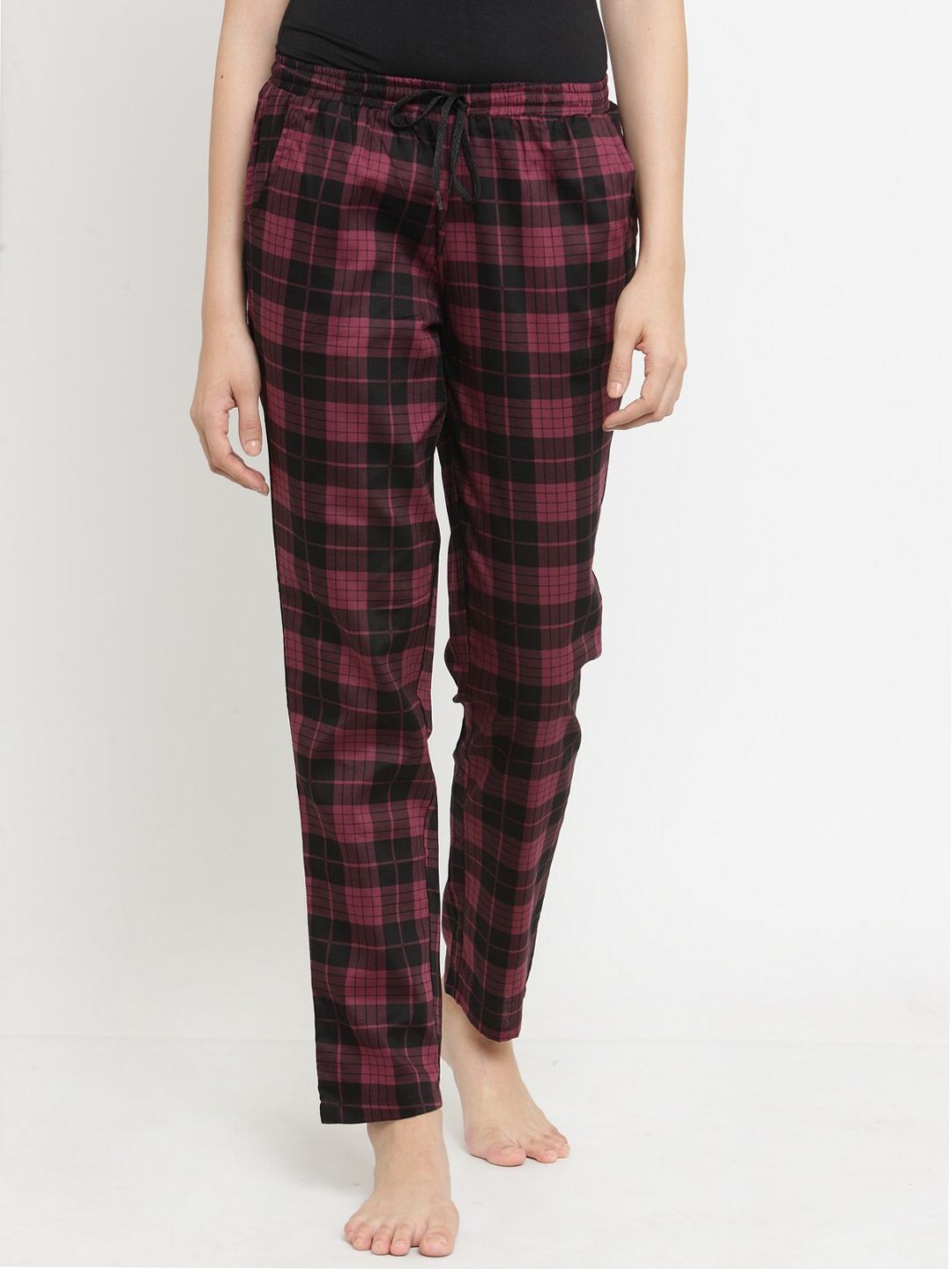Claura Women Pink & Black Checked Lounge Pants Price in India