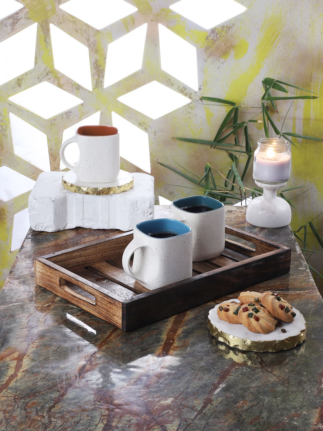 CDI White 6-Pieces Textured Ceramic Cups Set with Tray Price in India