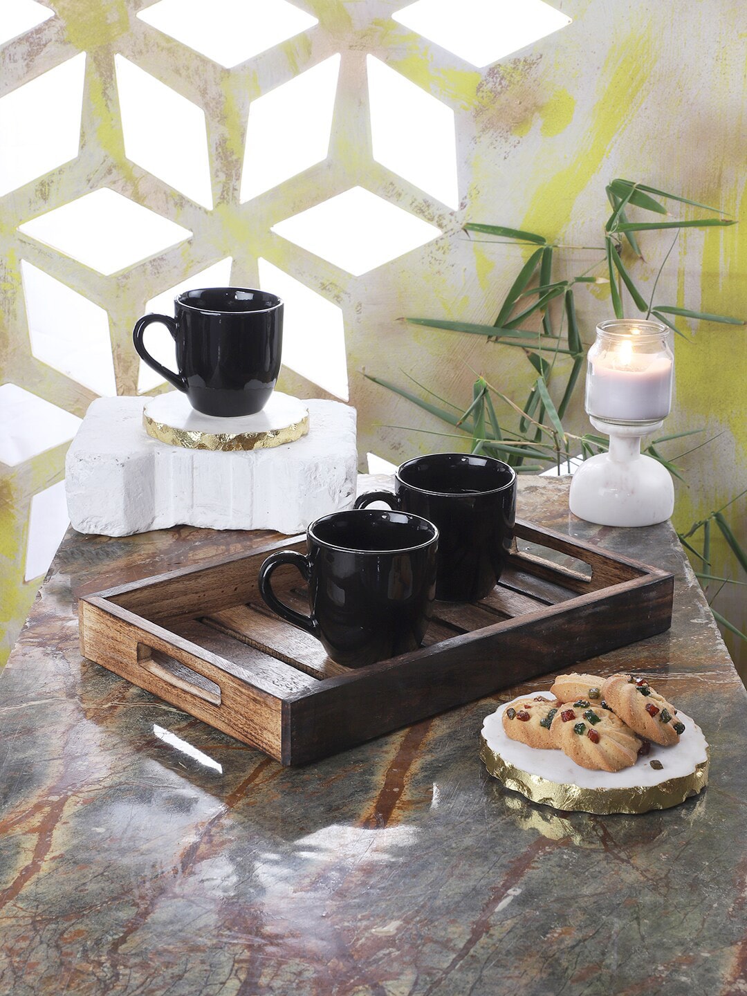 CDI Black 6-Pieces Solid Ceramic Cups Set with Tray Price in India
