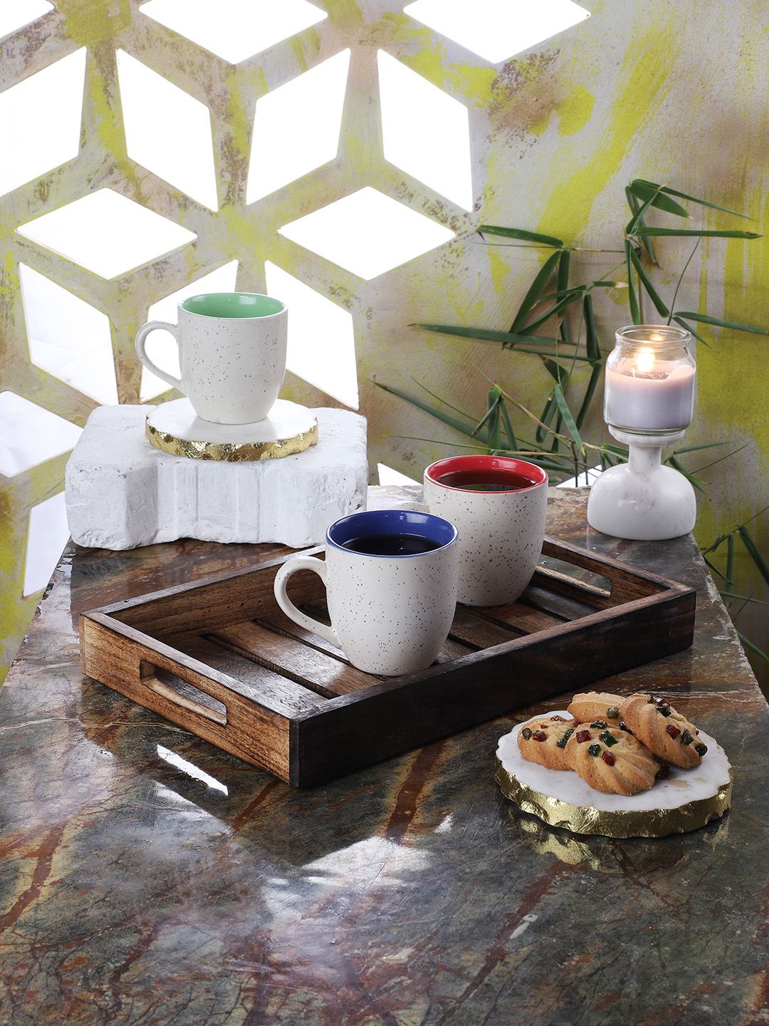 CDI Set Of 6 White Solid Marble Tea Cups With Tray Price in India