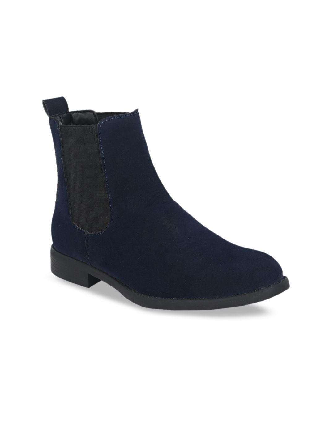 Hi RELs Men Navy Blue & Black Colourblocked Suede High-Top Chelsea Boots