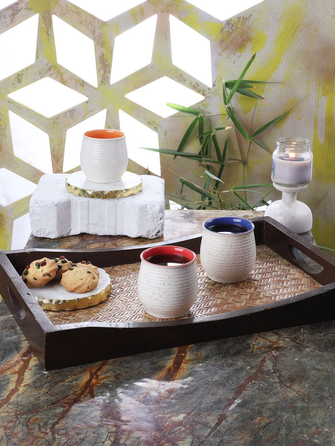 CDI Set Of 6 White & Brown Marble Textured Kullar Tea Cups Price in India