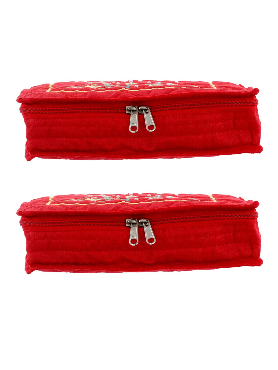 Kuber Industries Set Of 2 Red & Green Embroidered Jewellery Organisers Price in India