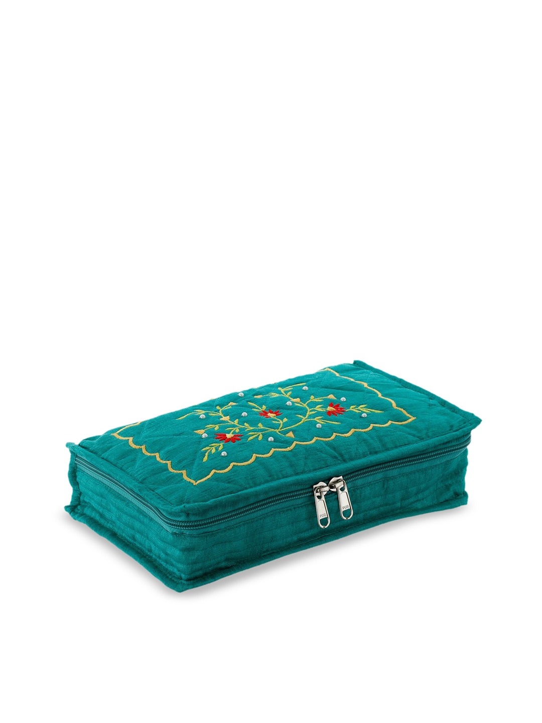 Kuber Industries Green & Yellow Embroidered Jewellery Organiser Price in India