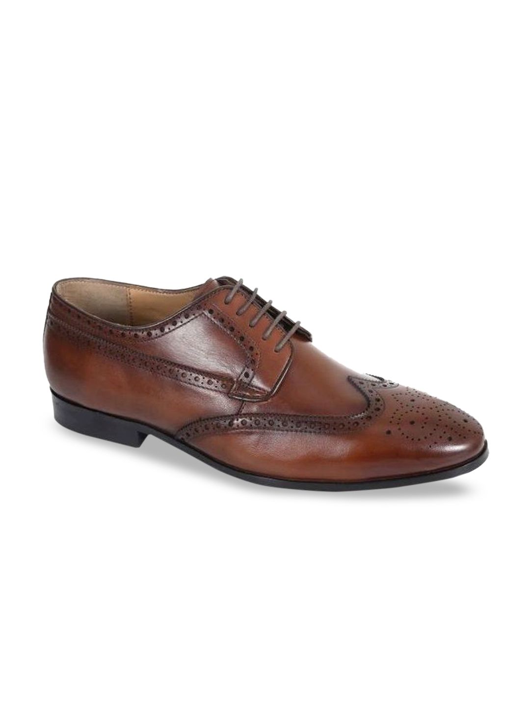 Kenneth Cole Men Tan Brown Solid Leather Formal Brogues
