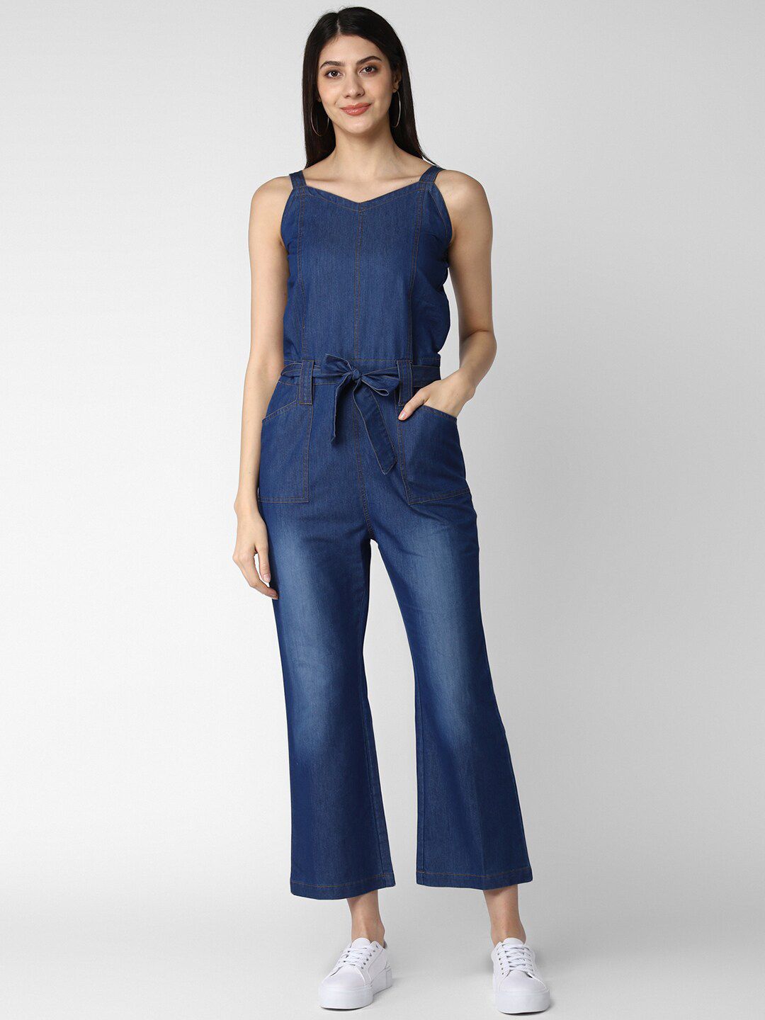 StyleStone Women Blue Solid Denim Basic Jumpsuit Price in India