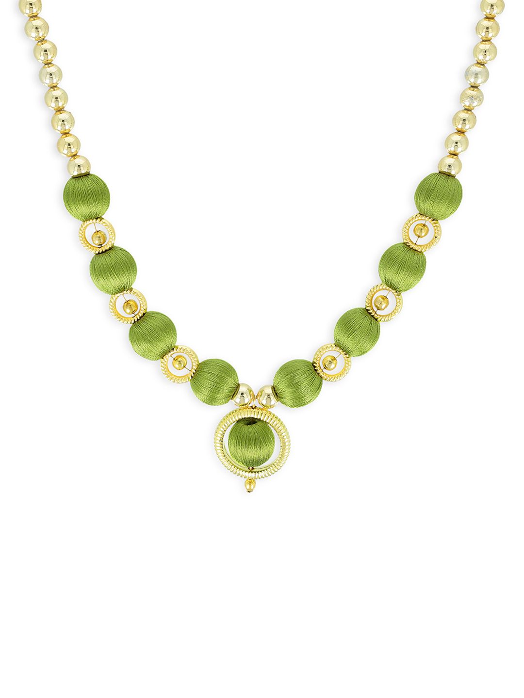 AKSHARA Gold-Toned And Green Handcrafted Beaded Necklace Price in India