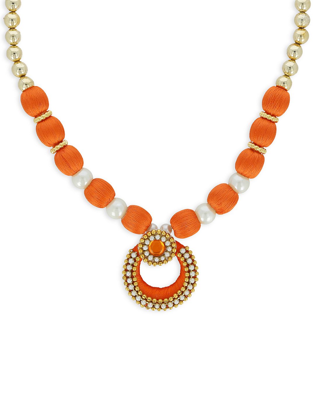 AKSHARA Gold-Toned And Orange Handcrafted Beaded Necklace Price in India