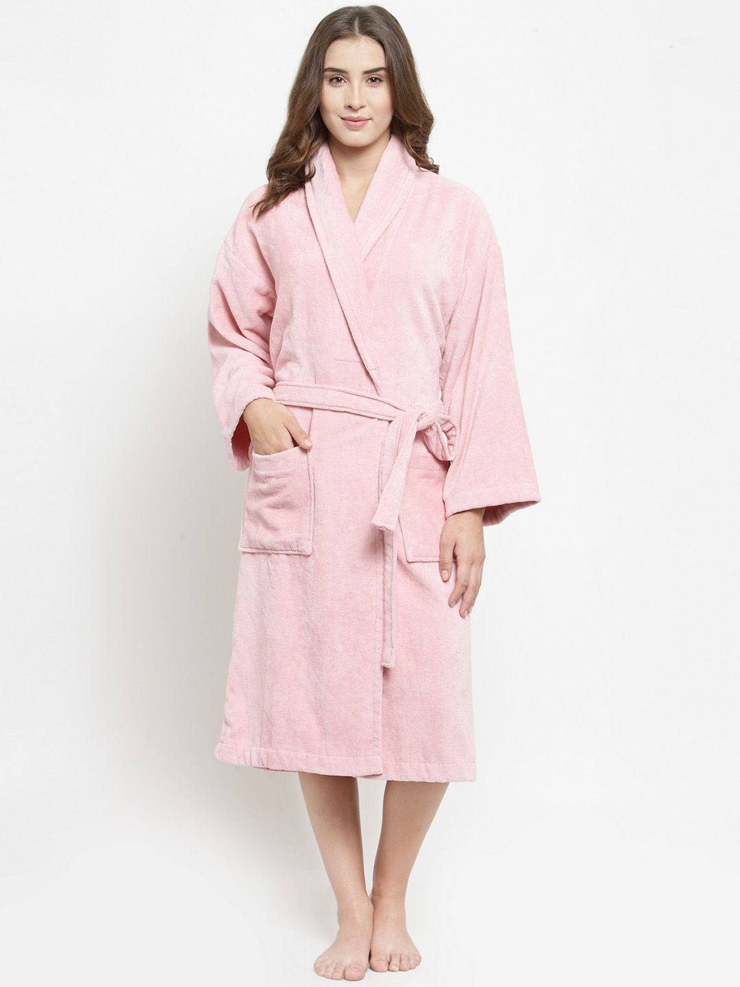 Trident Women Pink Solid Bath Robe Price in India