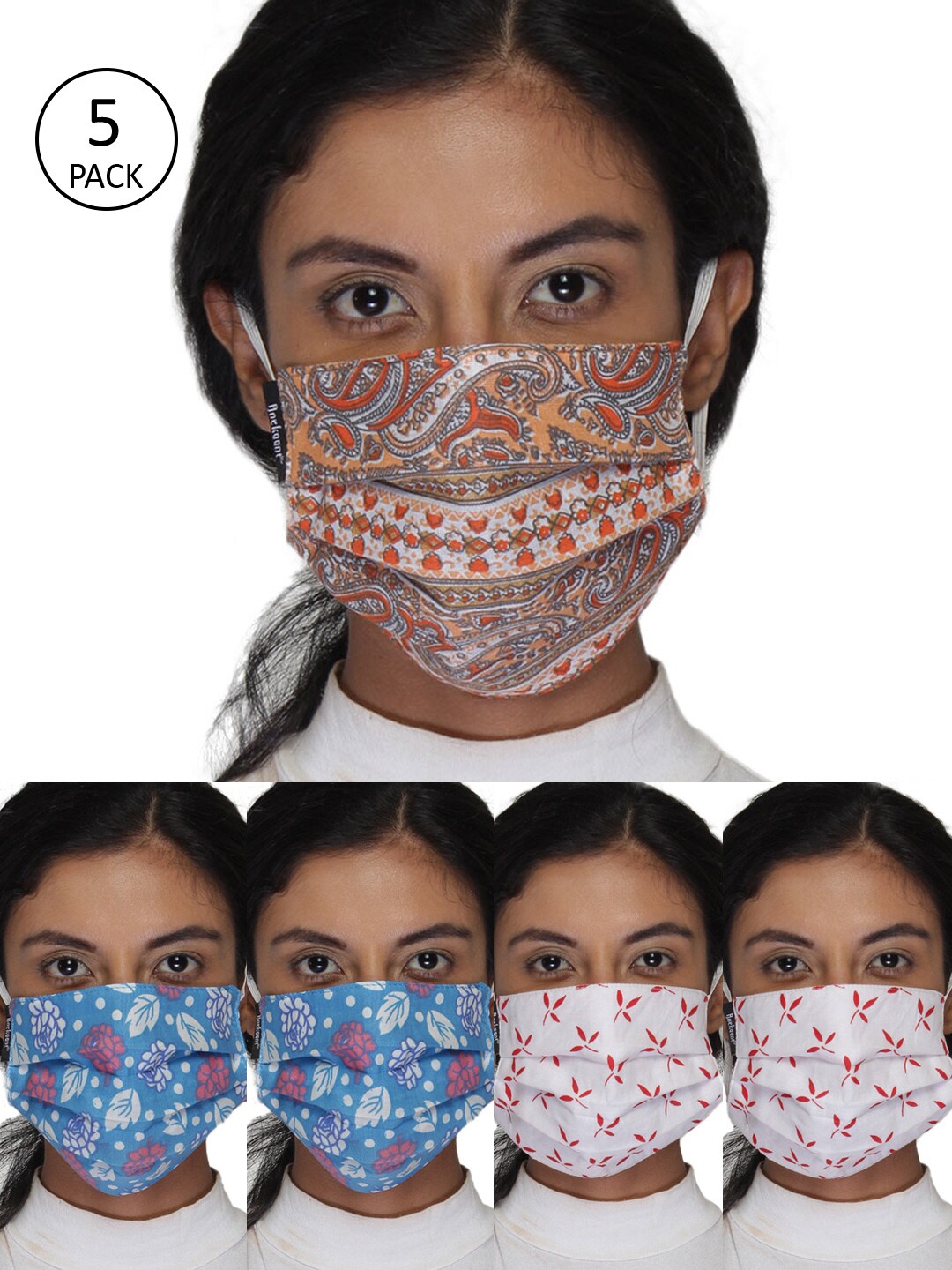 Anekaant Women Pack Of 5 Printed 3-Ply Reusable Outdoor Cloth Masks Price in India