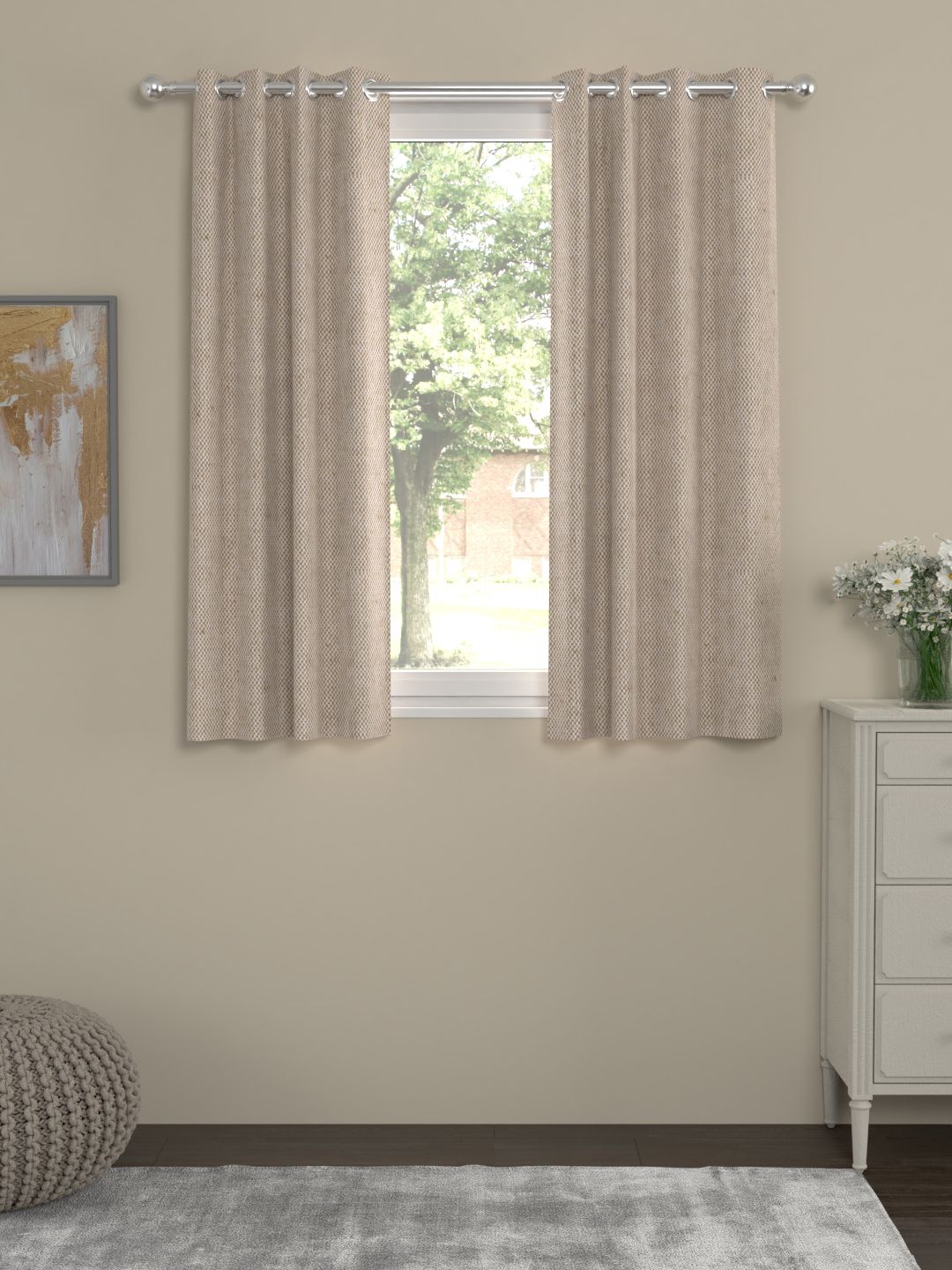 ROSARA HOME Beige Set of 2 Window Curtains Price in India