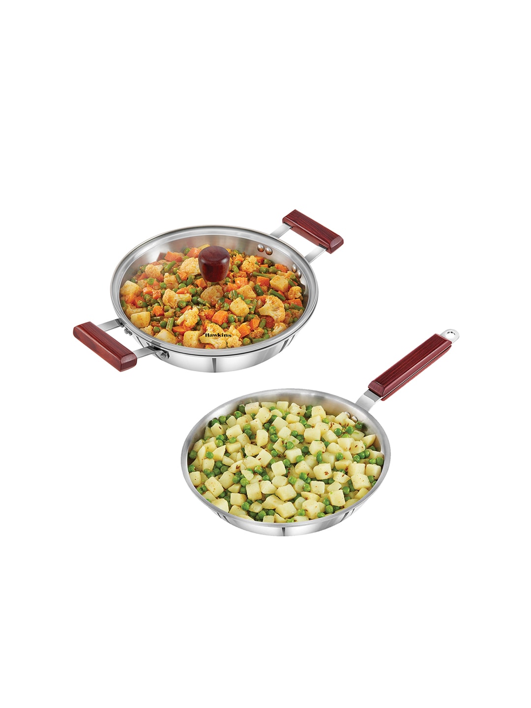 Hawkins Silver-Toned Tri-ply Stainless Steel Frying Pan & Kadhai with Lid Price in India
