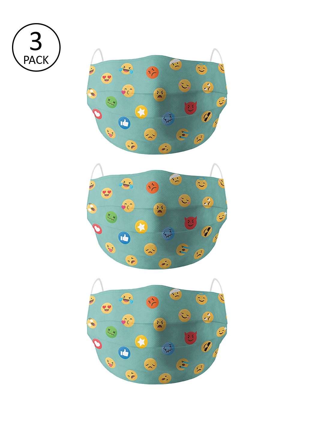 Bigsmall Adults Pack Of 3 Green Printed 4-Ply Reusable Outdoor Cloth Masks Price in India