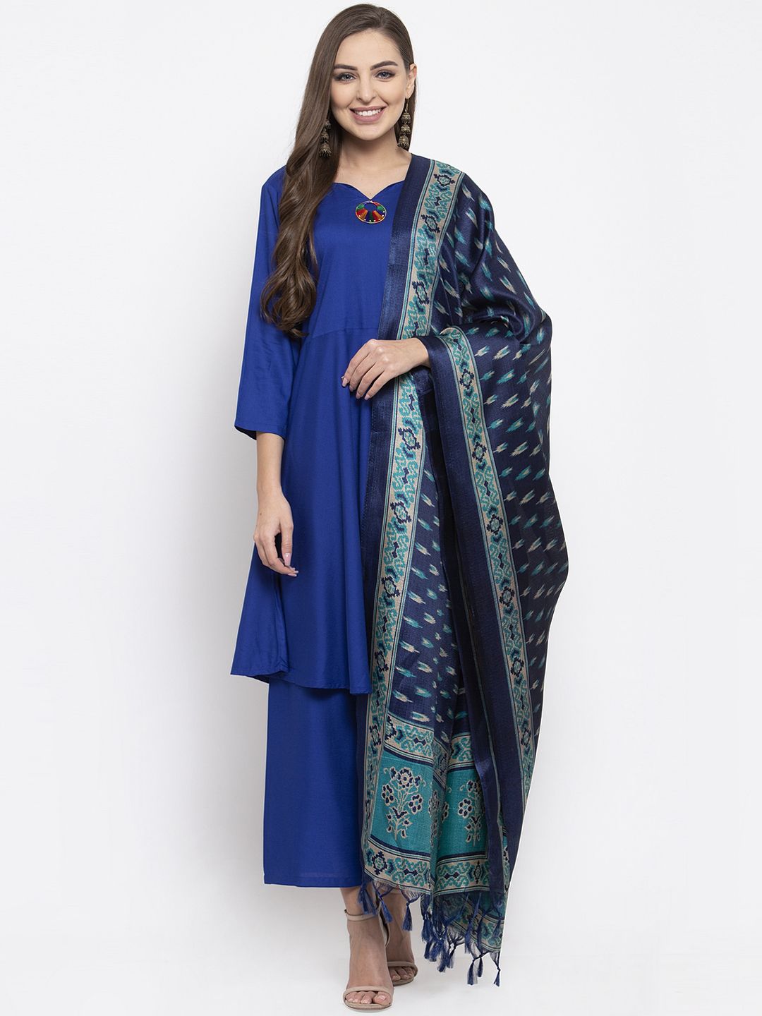 Jompers Navy Blue Printed Art silk Dupatta Price in India