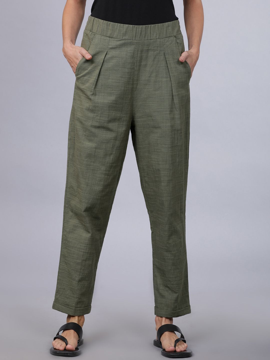 Tokyo Talkies Women Olive Green Trousers Price in India