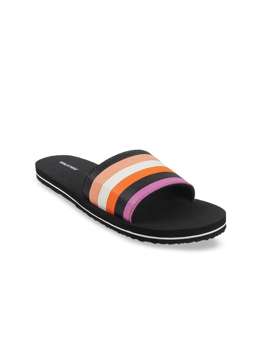 WALKWAY by Metro Women Orange & White Striped Thong Flip-Flops Price in India