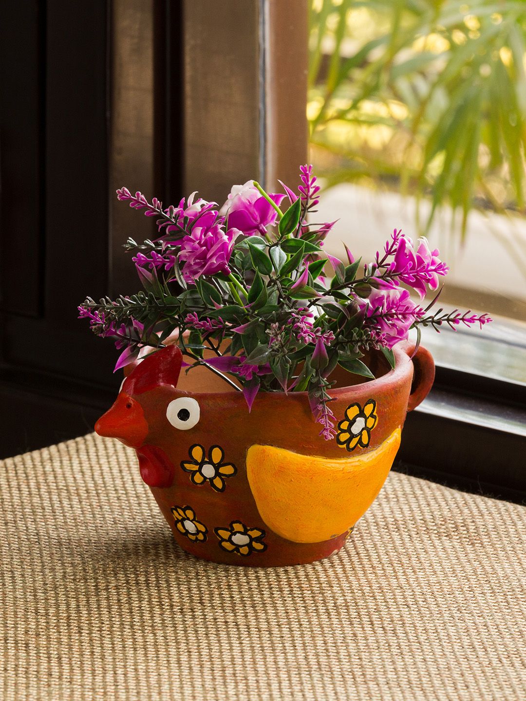 ExclusiveLane Brown Pecking Hen Handmade Handpainted Terracotta Table Planter Pot Price in India