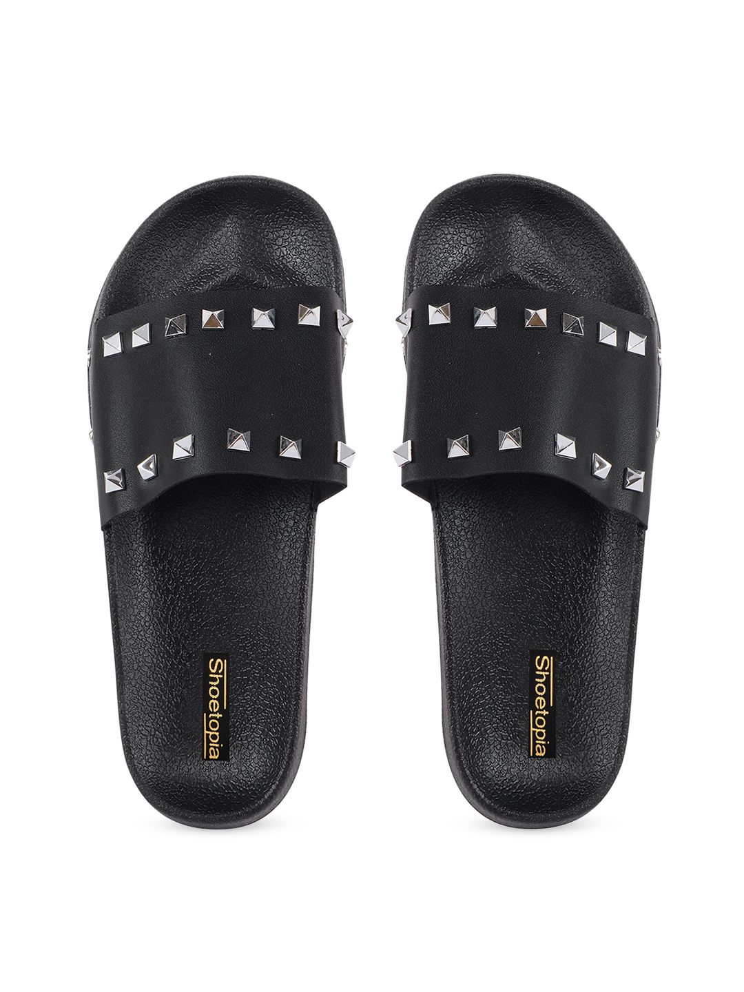 Shoetopia Women Black Embellished Sliders Price in India