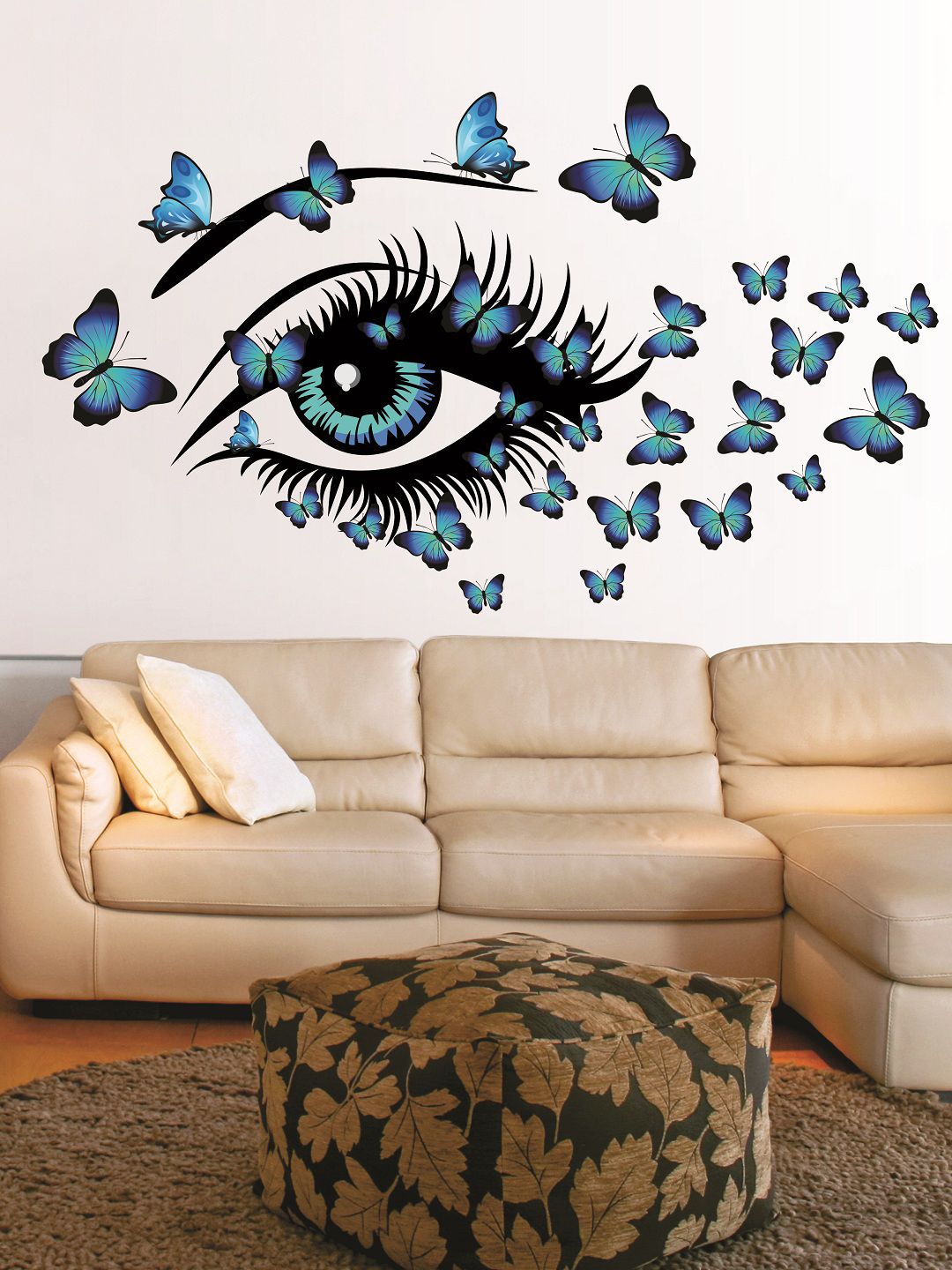 WALLSTICK Blue & Black Butterfly Eye Large Vinyl Wall Sticker Price in India