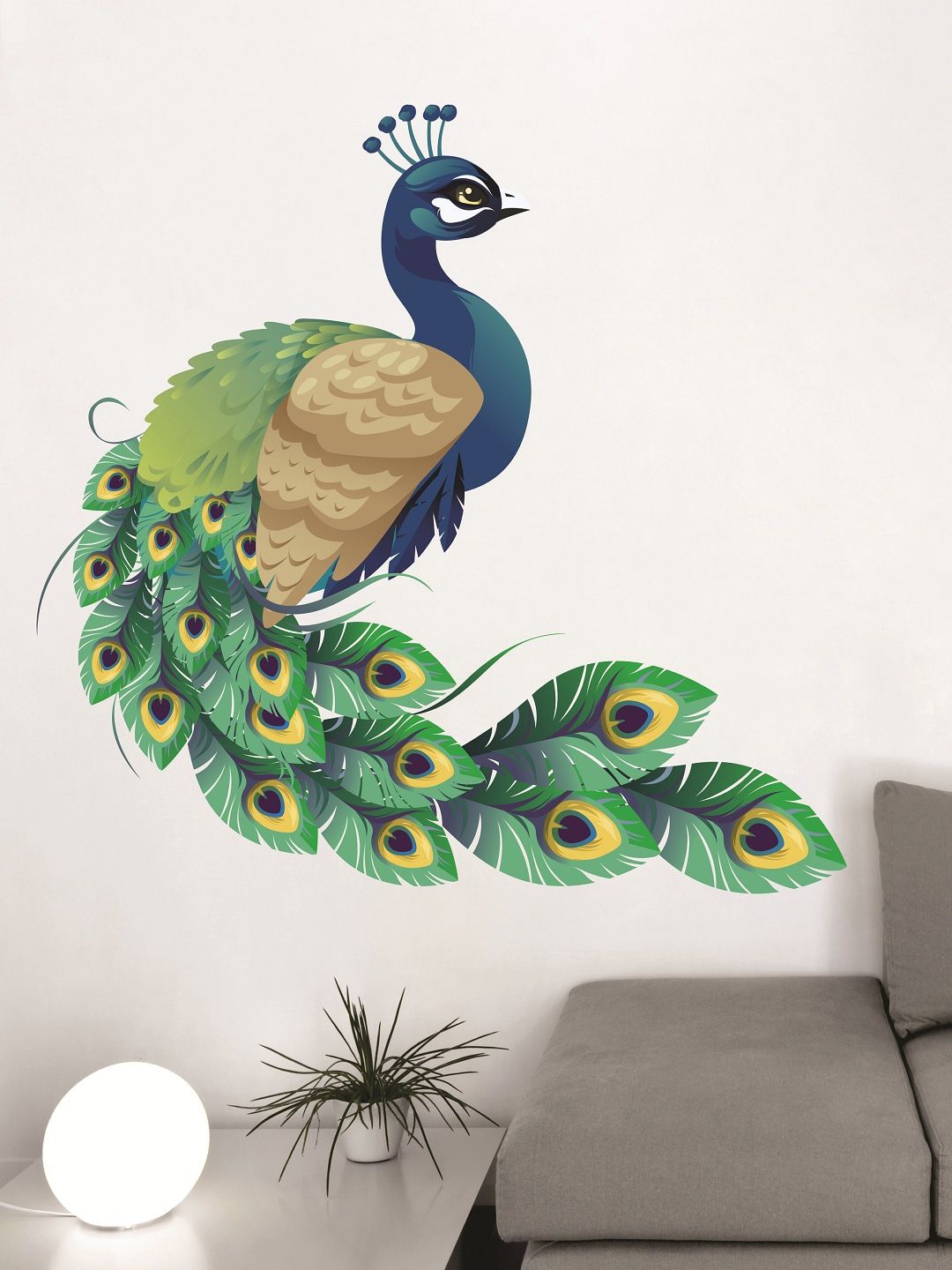 WALLSTICK Green & Blue Peacock Large Vinyl Wall Sticker Price in India