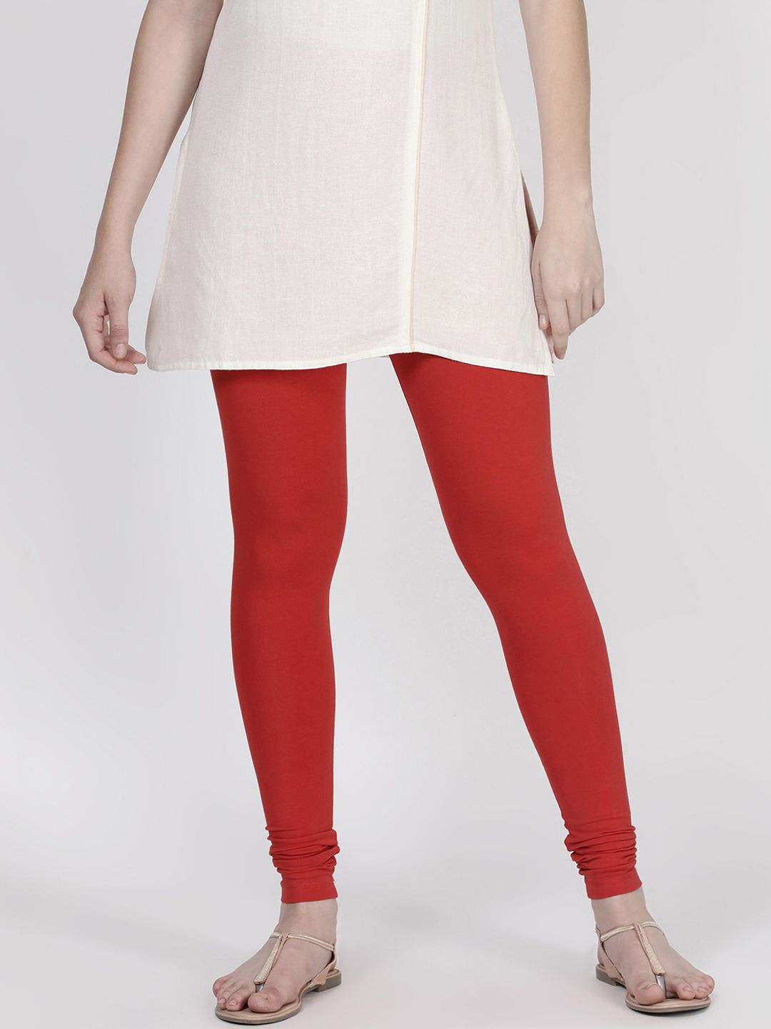 TWIN BIRDS Women Red Solid Churidar-Length Leggings Price in India