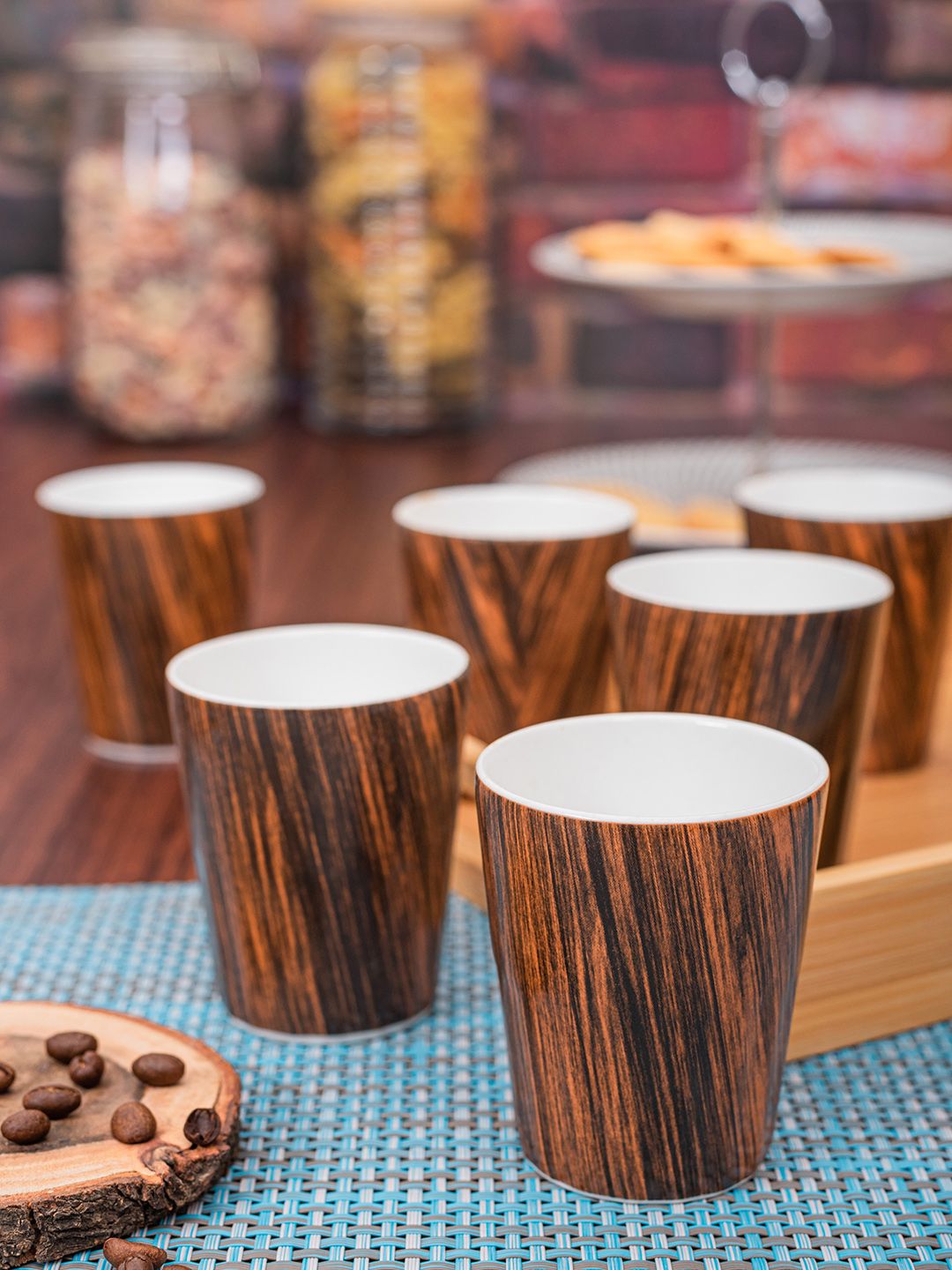 GOODHOMES Set Of 6 Brown & White Printed Seven Sea Bone China Coffee or Tea Tumbler Set Price in India